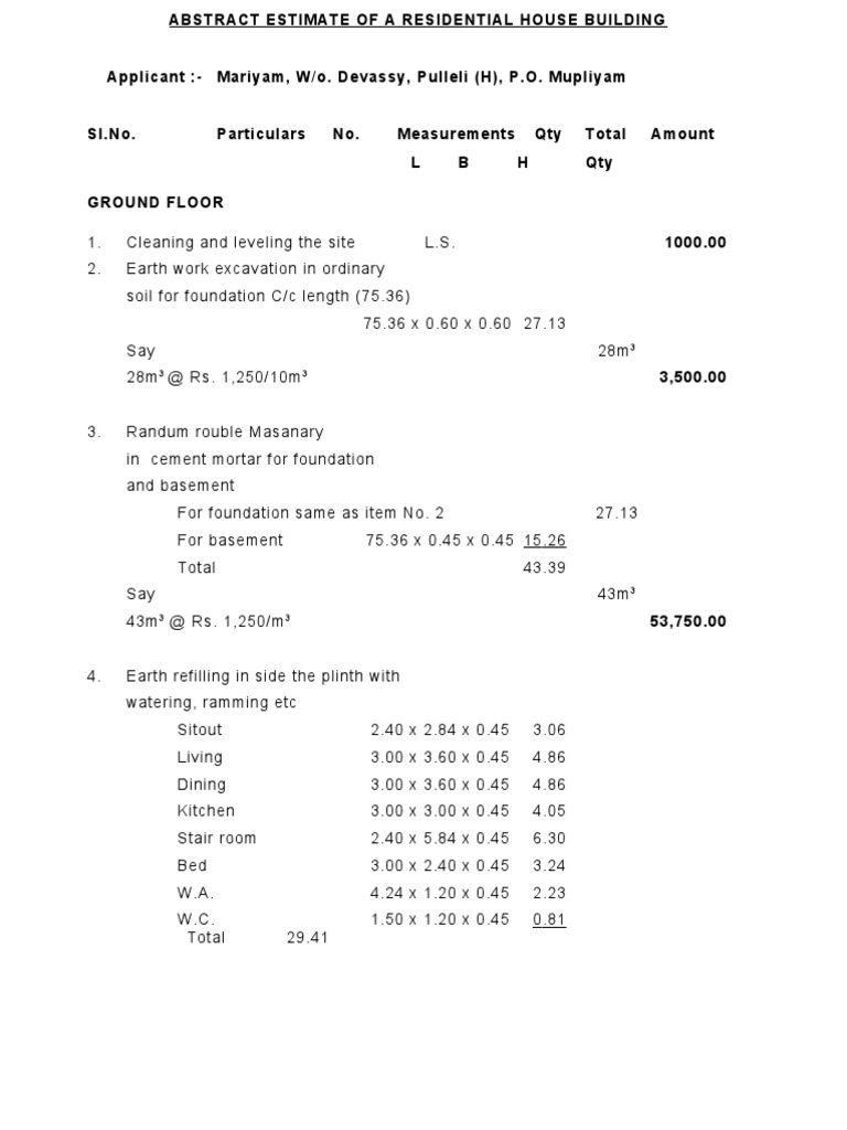 ABSTRACT Estimate of a Residential HOUSE Building Economic Sectors