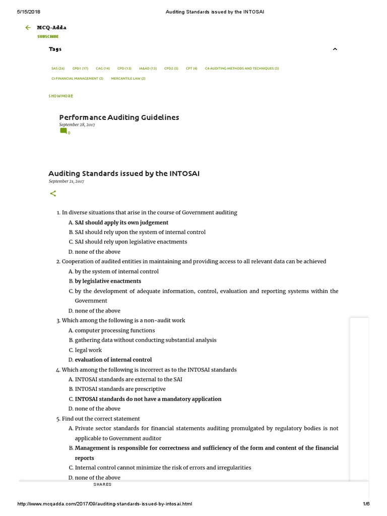 INTOSAI Auditing Standards Overview | PDF | Internal Control | Auditor ...
