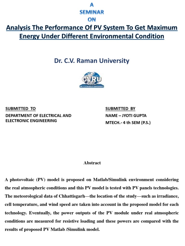 Analysis The Performance of PV System To Get Maximum Energy Under ...