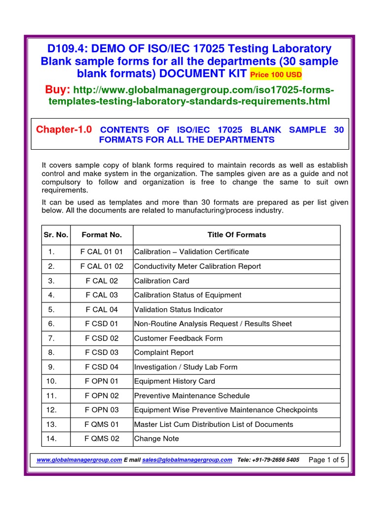 ISO IEC 17025 Sample Forms PDF | PDF | International Organization For ...