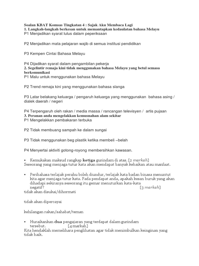 Contoh Soalan Komsas Sajak Aku Membaca Lagi Malacca W