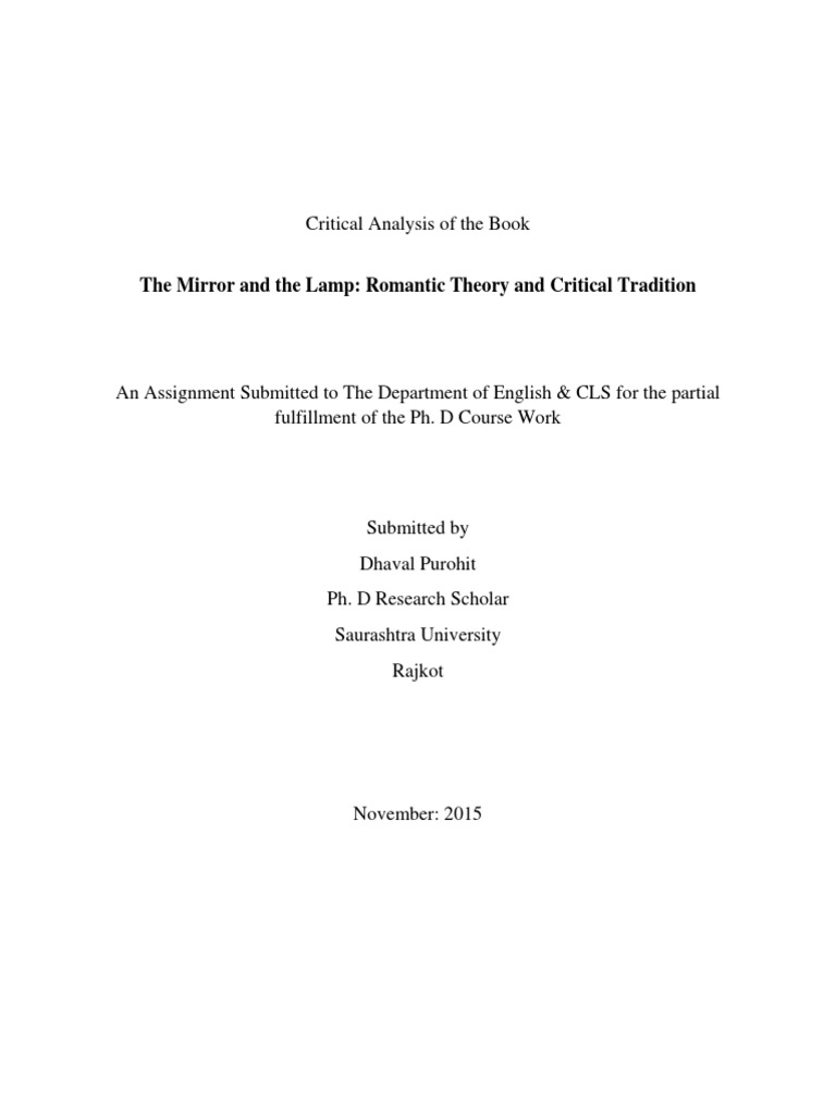 Critical Analysis of The Book The Mirror and The Lamp Romantic Theory