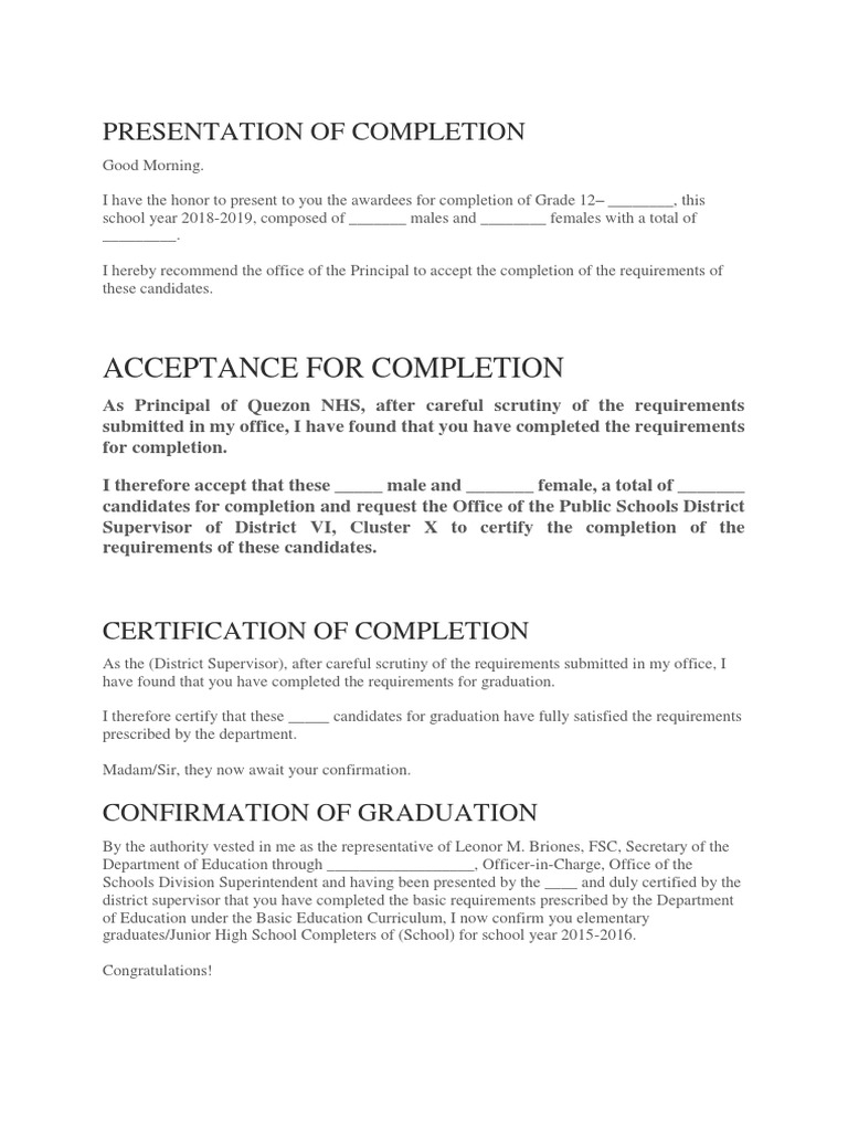 Presentation of completion pdf