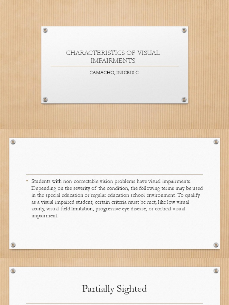 Characteristics of Visual Impairments PDF Visual Impairment Senses
