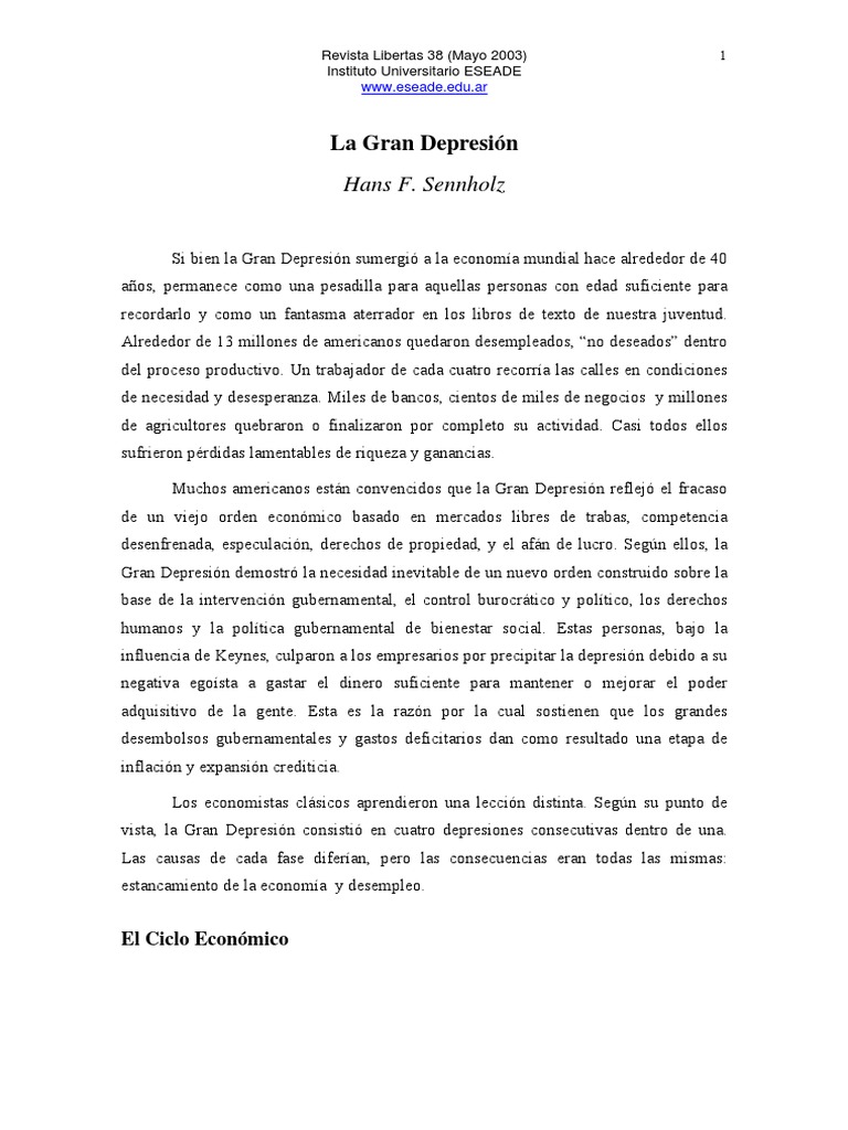 Causas y Consecuencias de la Gran Depresión | PDF | Gran depresion ...
