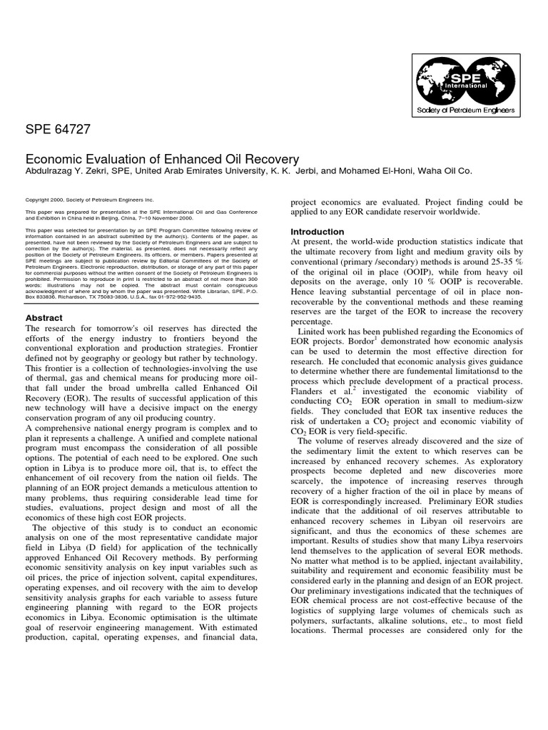 Economic Evaluation of EOR | PDF | Enhanced Oil Recovery | Petroleum