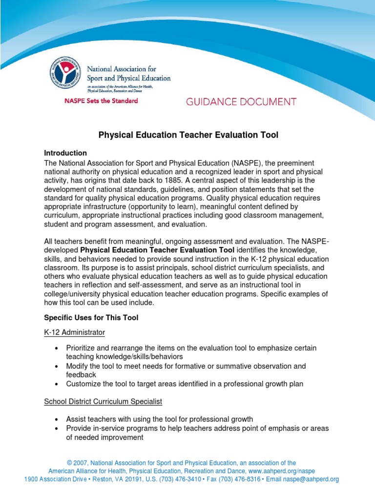 Physical Education Teacher Evaluation Tool | PDF | Educational ...