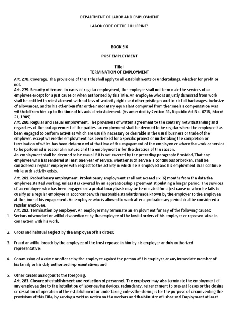 DOLElabor Code 6 Post Employment PDF Layoff Employment