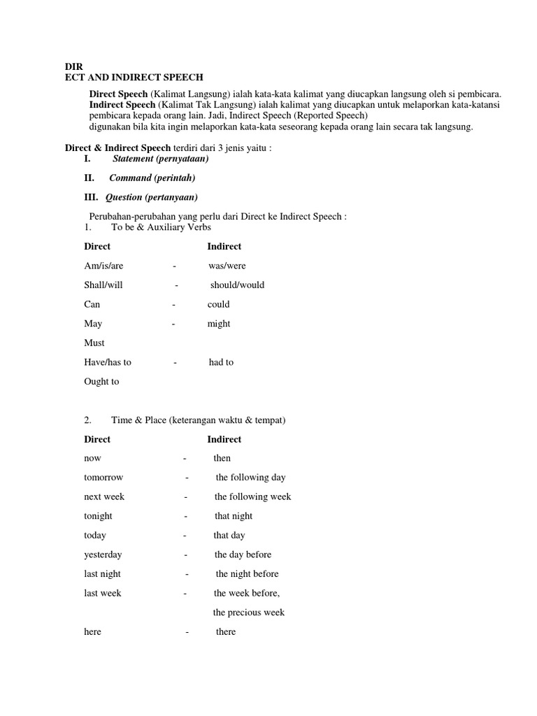 Direct and Indirect Speech Guide | PDF | Linguistic Typology ...