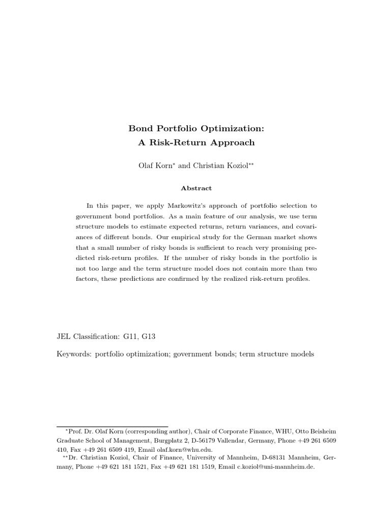 Bond Portfolio Optimization | PDF | Bonds (Finance) | Sharpe Ratio