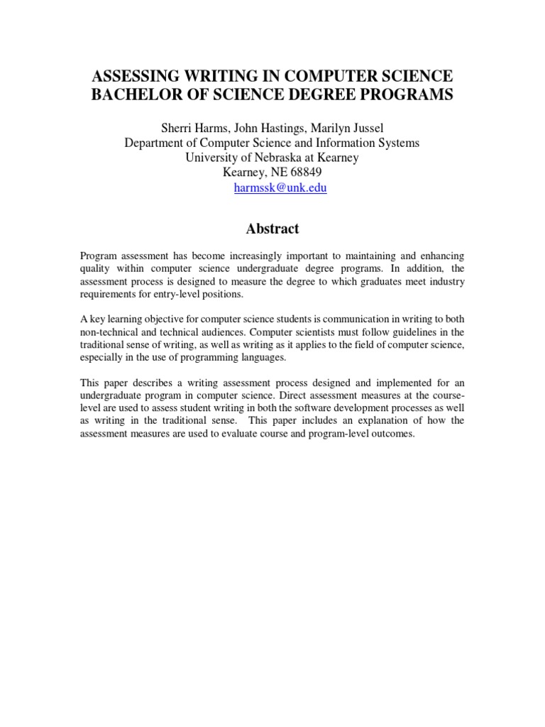 Assessing Writing in Computer Science Bachelor of Science Degree ...
