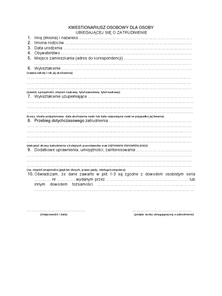 Druki Dla Nowego Pracownika 2023 - Image to u