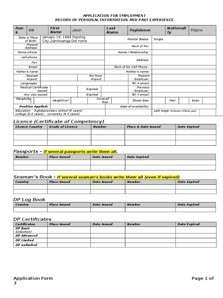 Employment Application Form Template | PDF