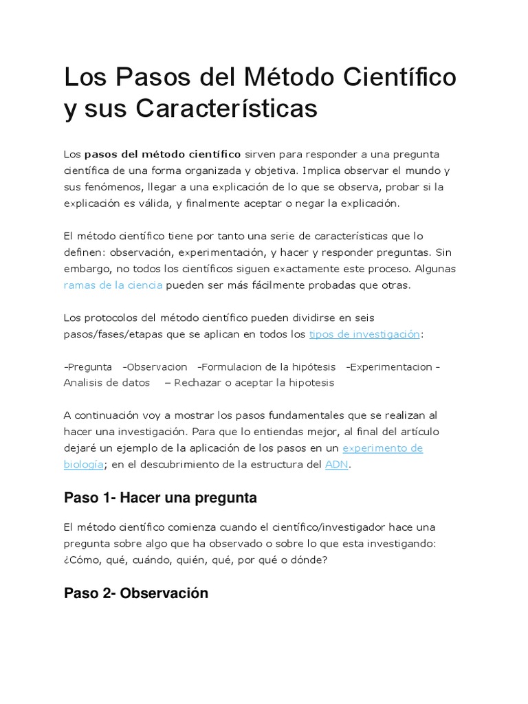 Los Pasos del Método Científico y sus Características
