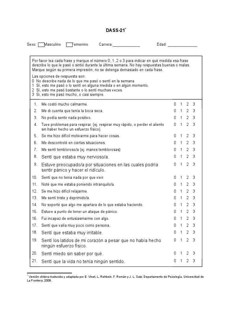 Escala DASS-21: Evaluación de Ansiedad y Estrés | PDF | Depresión ...