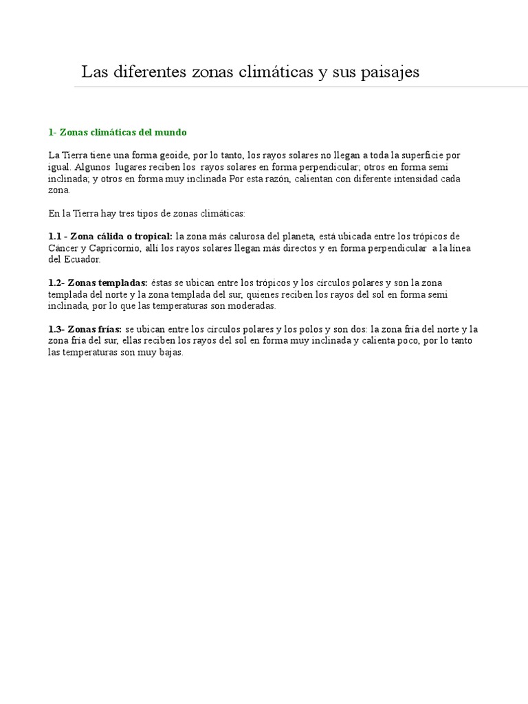 Las Diferentes Zonas Climáticas y Sus Paisajes | PDF | Zona tropical ...