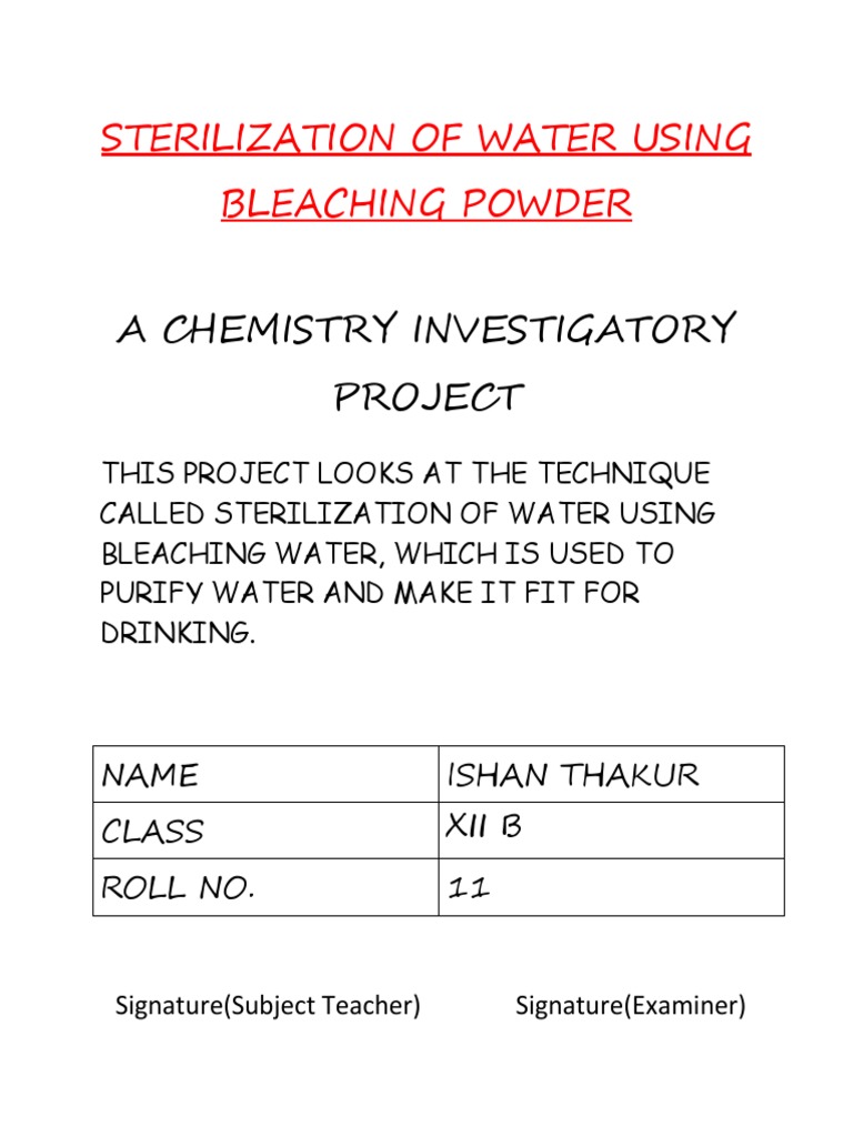 Sterilization of Water Using Bleaching Powder PDF Water