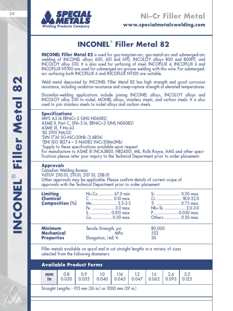 Inconel 82 PDF | PDF | Metals | Alloy