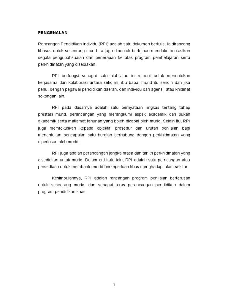 Rancangan Pendidikan Individu Rpi Pdf