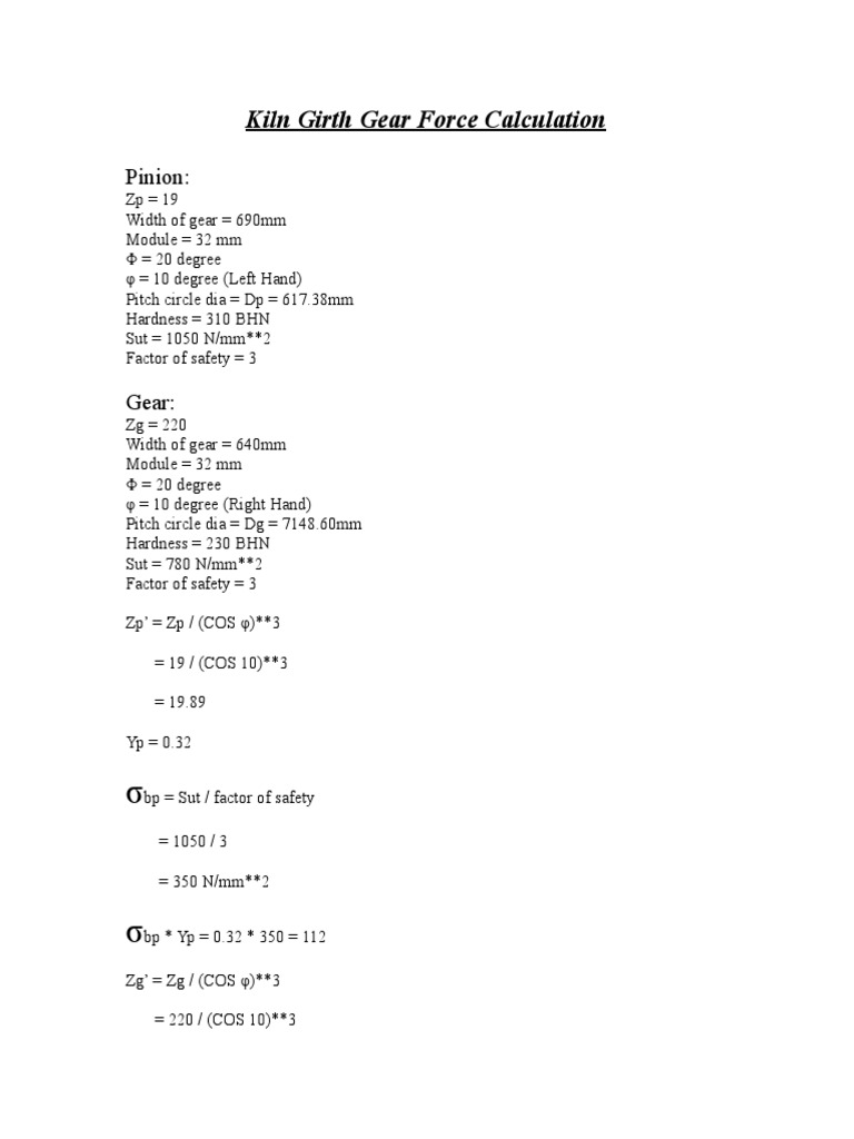 Kiln Girth Gear Force Calculation PDF Horsepower Mechanical