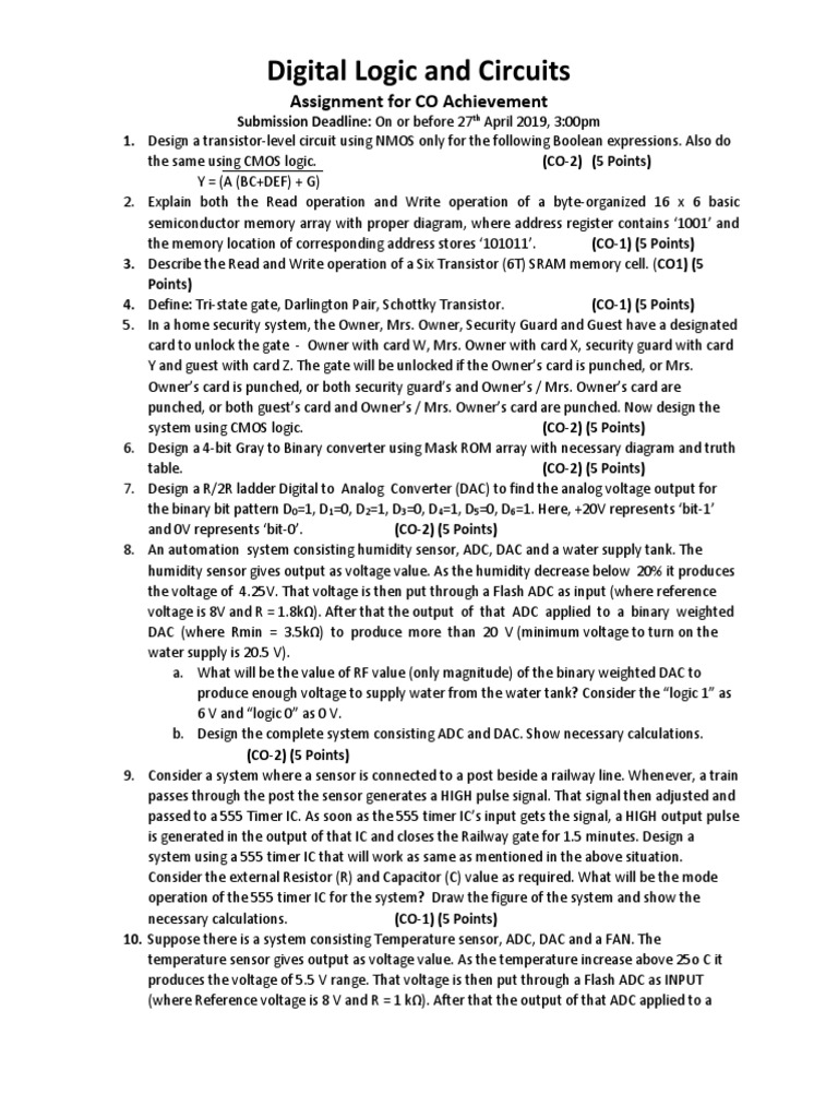 Digital Logic and Circuits: Assignment For CO Achievement | PDF ...