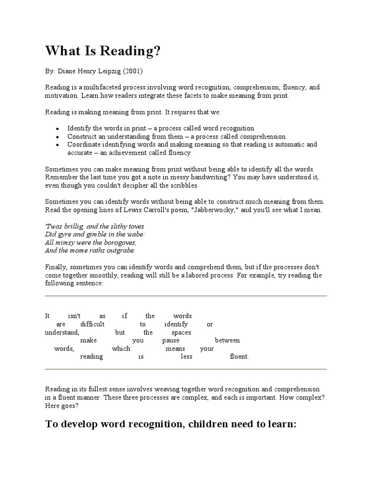 What Is Reading PDF Reading Comprehension Fluency