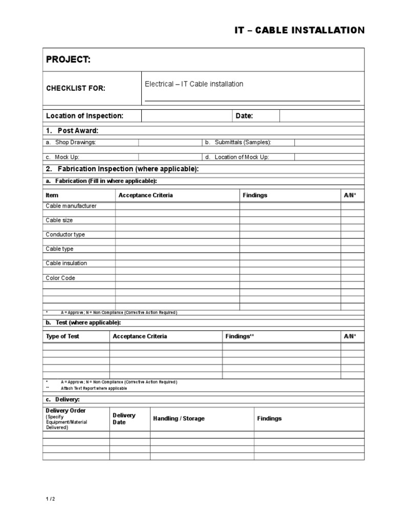 Cable Installation Quality Checklist | PDF | Electrical Components ...
