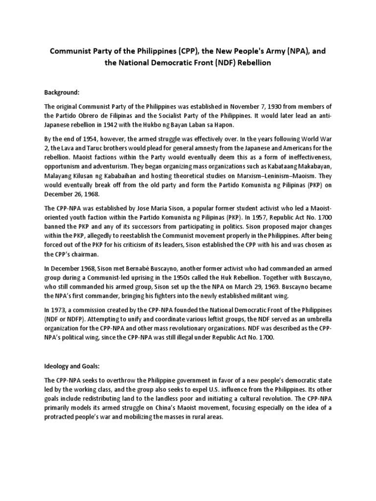 Communist Party of The Philippines (CPP), The New People's Army (NPA ...