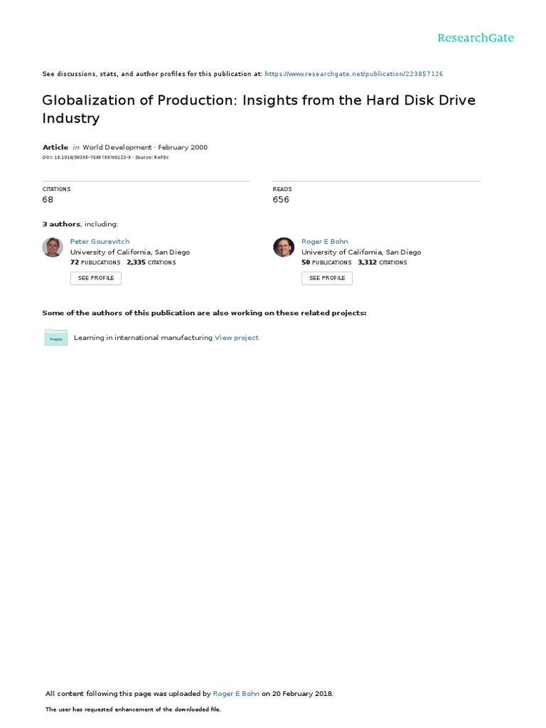 Globalization of Production Insights From The Hard Disk Drive Industry