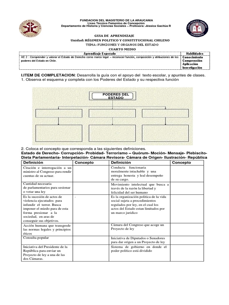 Poderes del Estado en Chile: Guía Educativa | PDF | Estado (política ...