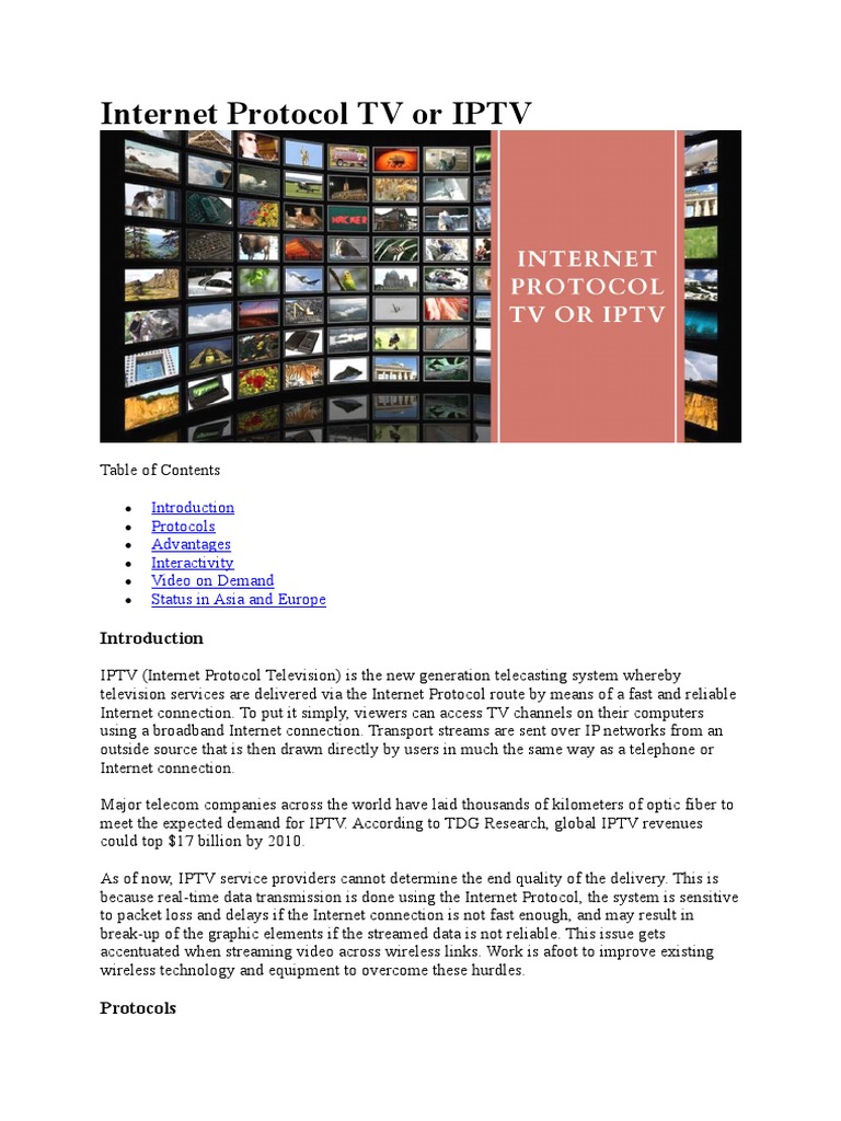 Internet Protocol TV or IPTV PDF Iptv Streaming Media