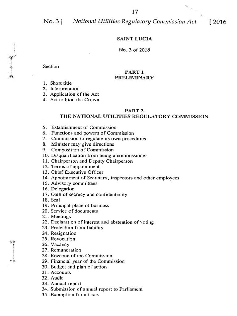 Saint Lucia, National Utilities Regulatory Commission Act 2016 | PDF