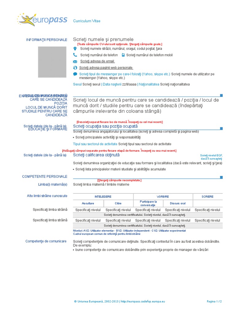 Noul Model Cv Ro Doc