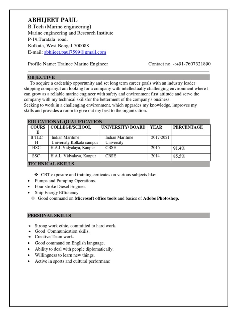Abhijeet Paul: B.Tech (Marine Engineering) | PDF | Learning | Cognition