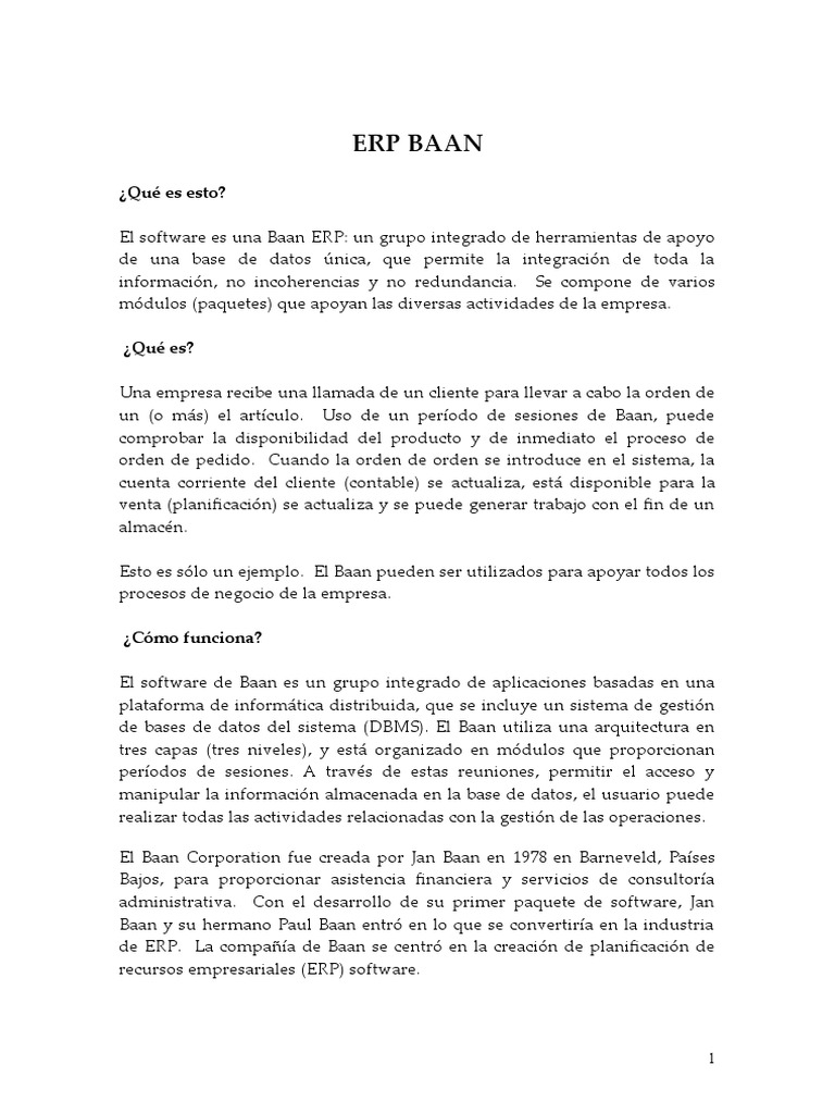 Erp Baan | PDF | Planificación de recursos empresariales | Software