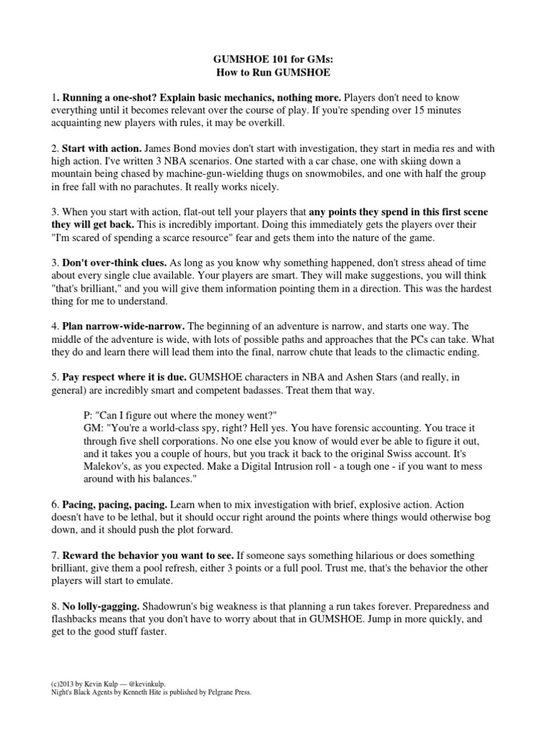 Gumshoe 101 For GMS How To Run Gumshoe PDF Leisure