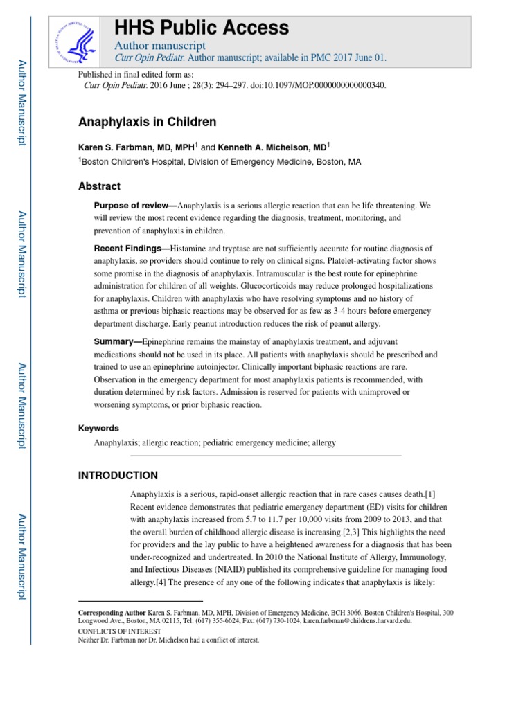 Anaphylaxis in Children | PDF | Allergy | Immunology