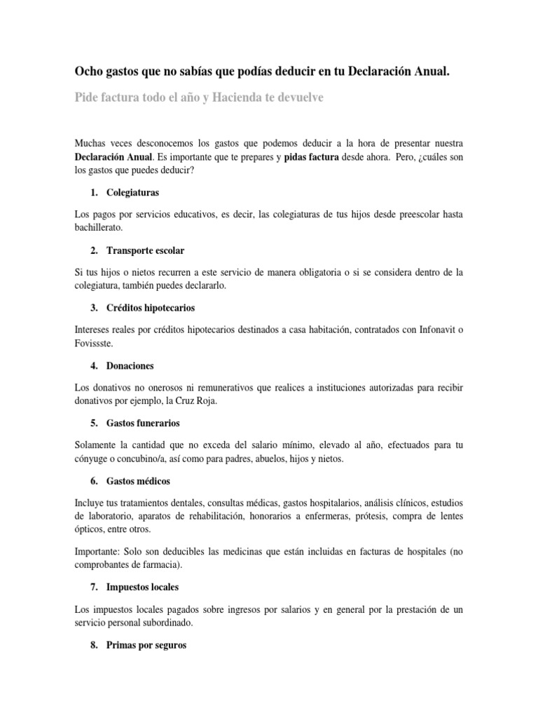 Cosas Que No Sabías Que Podías Deducir en Tu Declaración Anual ...