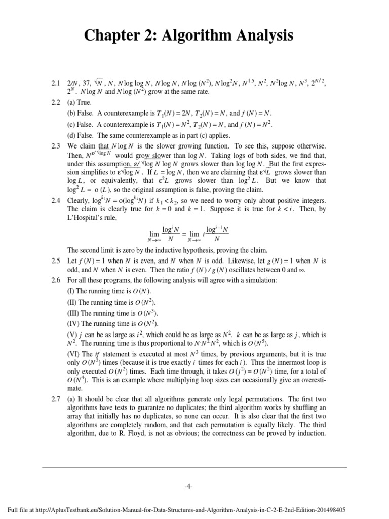 Solution Manual For Data Structures and Algorithm Analysis in C 2 E 2nd ...