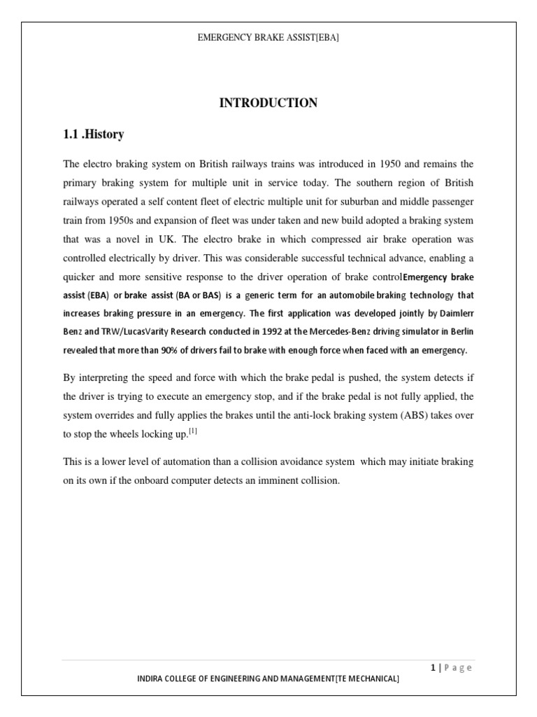 Emergency Brake Assist (EBA) A Review of the Technology and Its