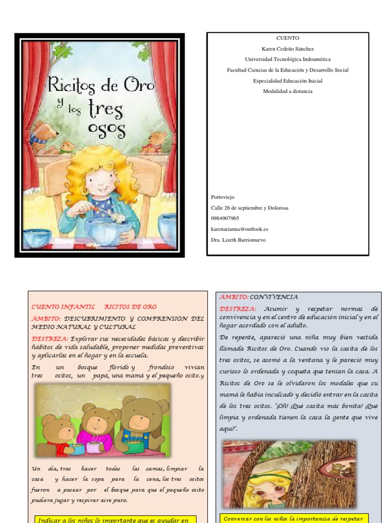 Cuento Ricitos de Oro | PDF | Educación de la primera infancia