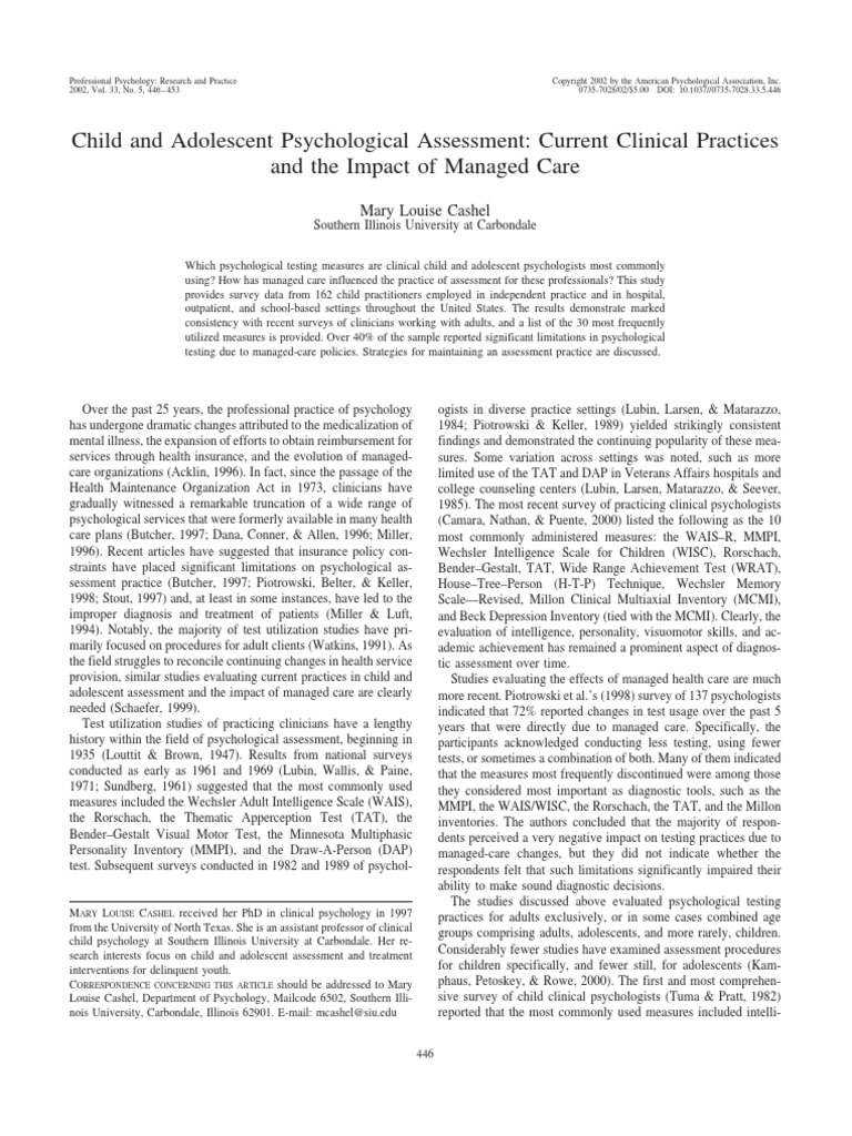 Cashel, M.L. (2002) - Child and Adolescent Psychological Assessment ...