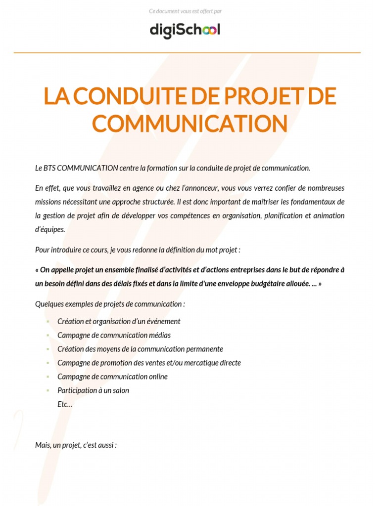 Conduite de projet de communication | PDF | Gestion de projet | la ...