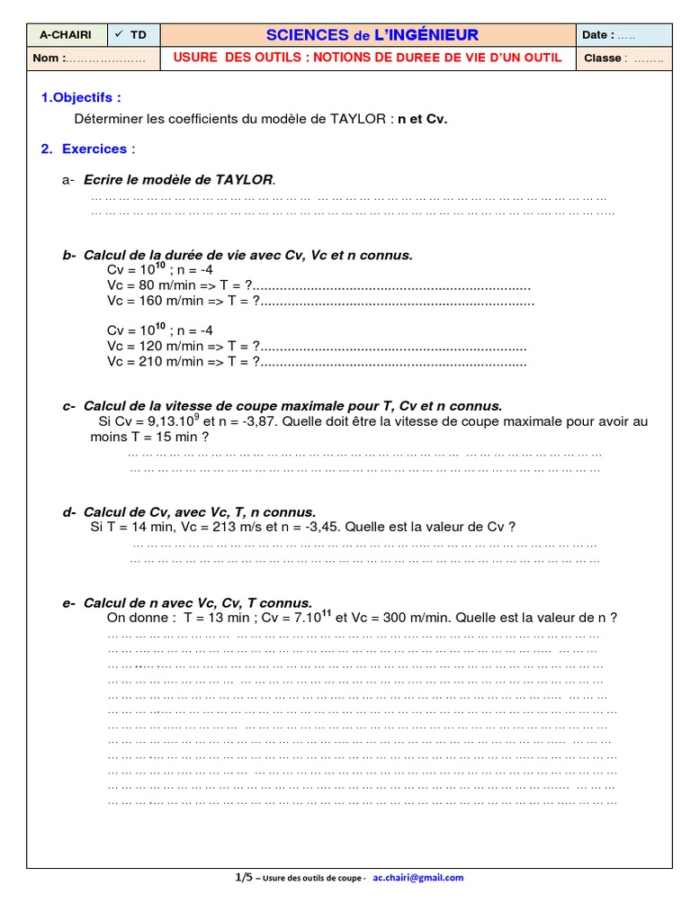 Calculs de Durée de Vie des Outils | PDF | Perçage | Métallurgie