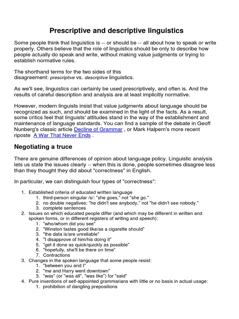 Prescriptive and Descriptive Linguistics | PDF | Logic | Linguistics