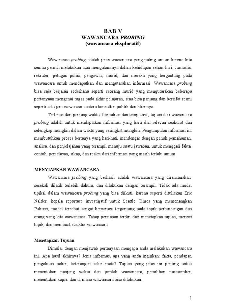 Bab V The Probing Interview Bab V The Probing Interview