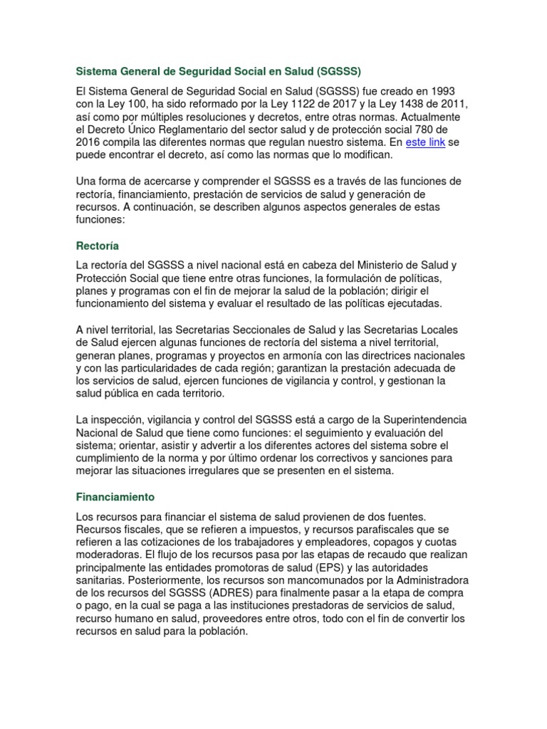 Guía del Sistema de Salud en Colombia | PDF | Medicina | Cuidado de la ...