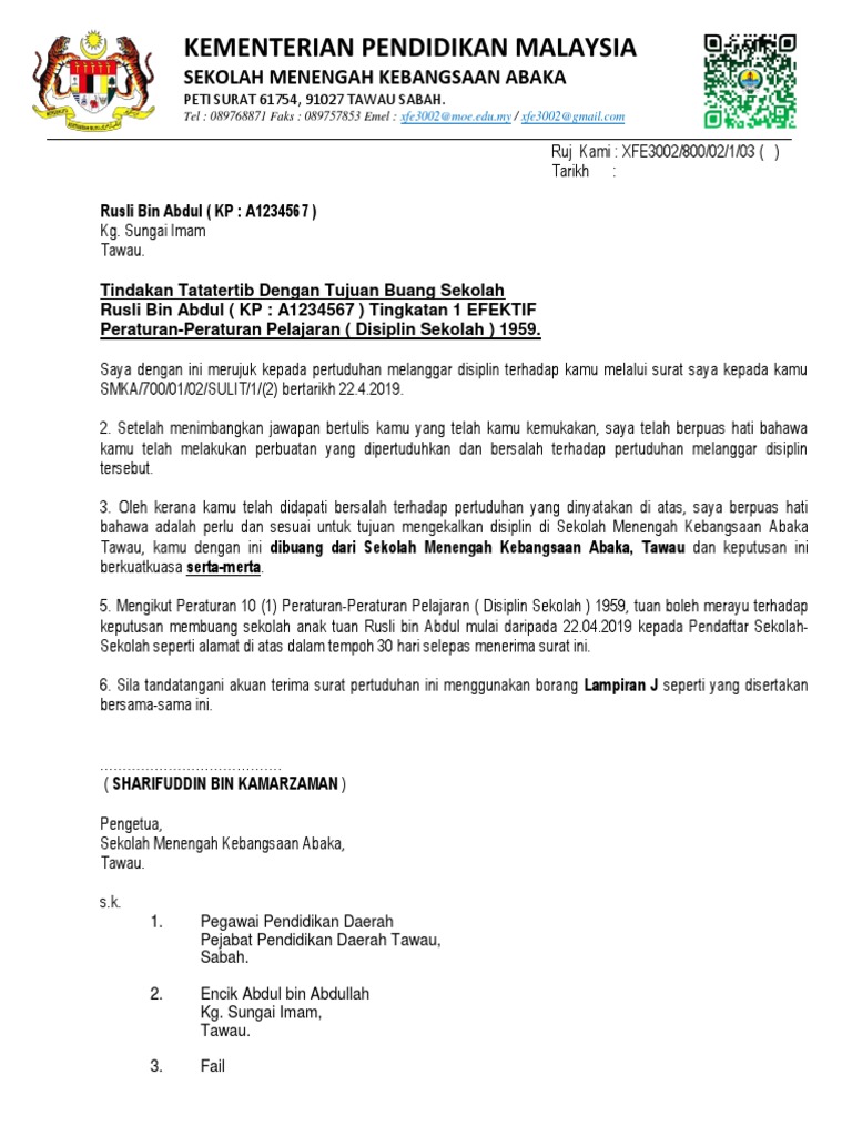 Contoh Surat Buang Sekolah Docx