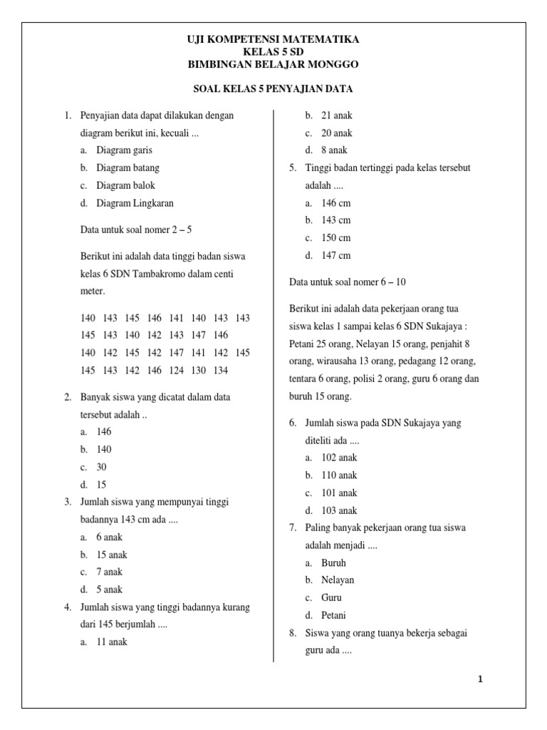 Uji Kompetensi Matematika Kelas 5 Sd Bimbingan Belajar Monggo