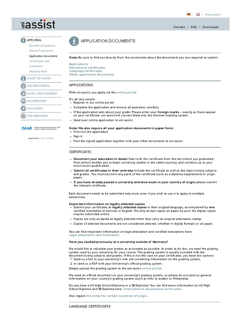 Uni Assist Application Document Guide | PDF | International English ...
